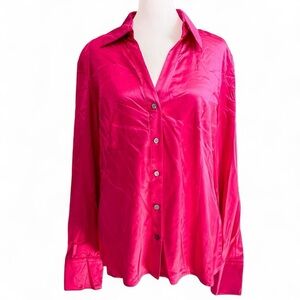 Women's Pink Silk Button-Up Shirt Talbots Vintage Retro 90’s